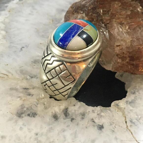 Carolyn Pollack Vintage Sterling Oval Multi-gemstone Inlay Shield Ring For Women - Picture 3 of 10